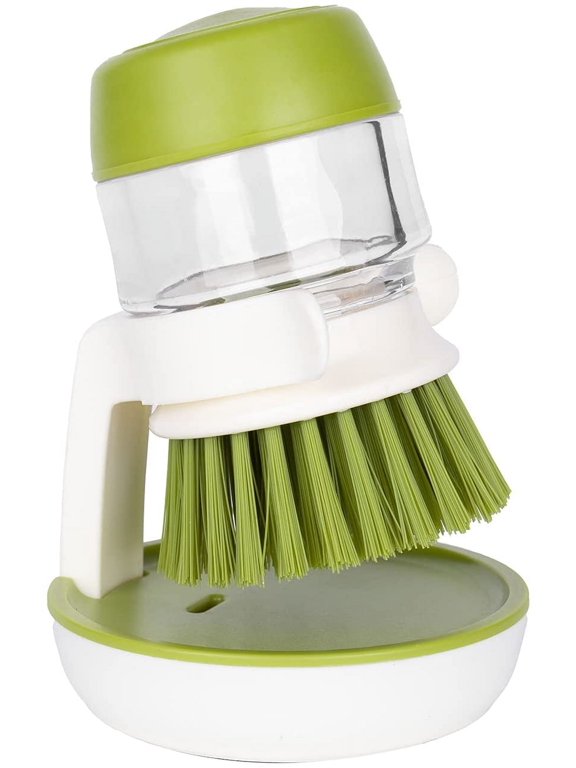 Refills Soap Dispensing Dish Brush with Holder,Scrub Brush Dishes Kitchen Brush Scrubber Storage Set for Dish Pot Pans Sink Cleaning