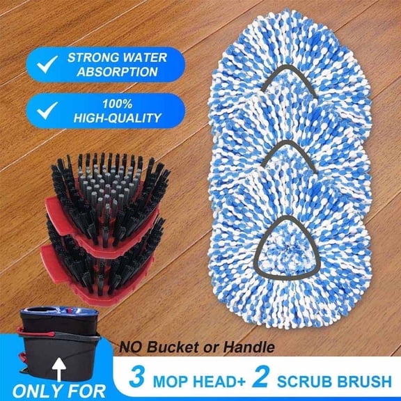Home Times Refills Compatible with O Cedar RinseClean 2-Tank System – 3 Microfiber Mop Heads and 2 Hard Bristle Scrub Brush Heads (Blue, 5 Pack)