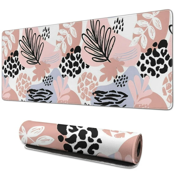 Refined Abstract Art Large Desk Mat | Non-Slip Rubber Base, Waterproof | Boho Leaves Design | Ideal Size for Office Laptop | 31.5 X 11.8 Inch