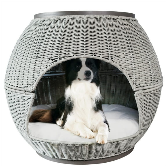 Refined Canine Igloo Pet Bed with Soft Cushion, Smoke