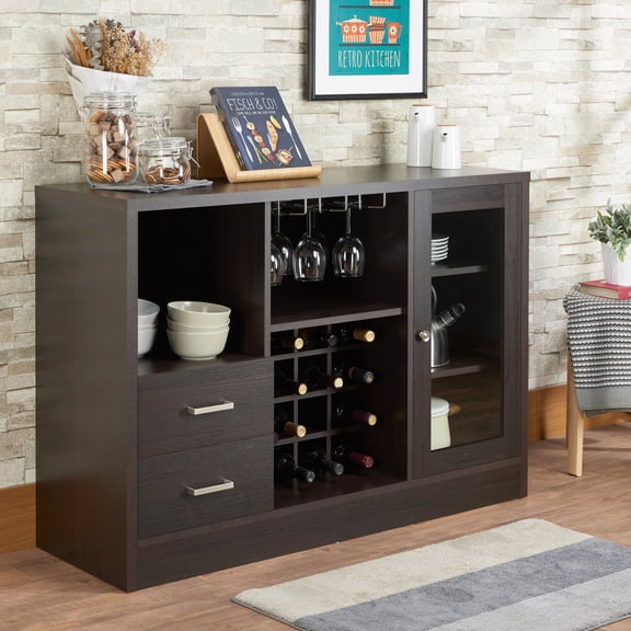 Refined Espresso Finish / Fits Any Home Space / Store Glassware in Glass-Front Door