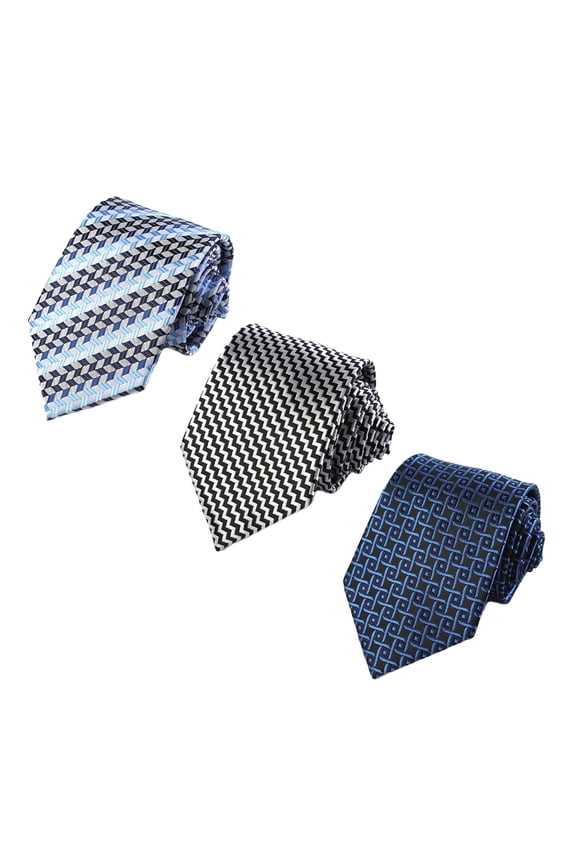 Refined Men's Necktie Set - 3 Pack Silk Polyester Ties with Classic Woven Stripe Jacquard Pattern for Various Occasions