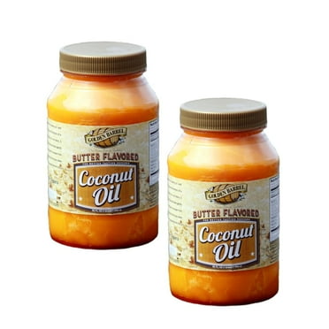Refined Popcorn Coconut Oil - Butter Flavored Golden Barrel Oil - Convenient 32oz Jars - Pack of 2 | Vegan, Dairy-Free