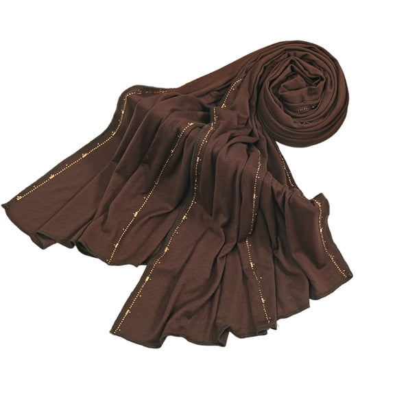 Refined Rhinestones Accented Silk Cotton Scarf Multifunctional Head Wrap For Women Comfortable Lightweight Fashion Stole