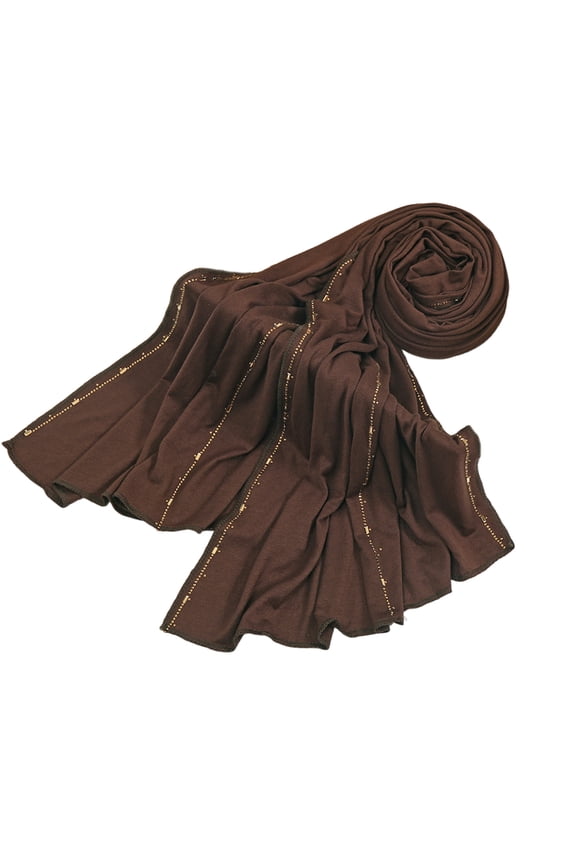 Refined Rhinestones Accented Silk Cotton Scarf Multifunctional Head Wrap For Women Comfortable Lightweight Fashion Stole