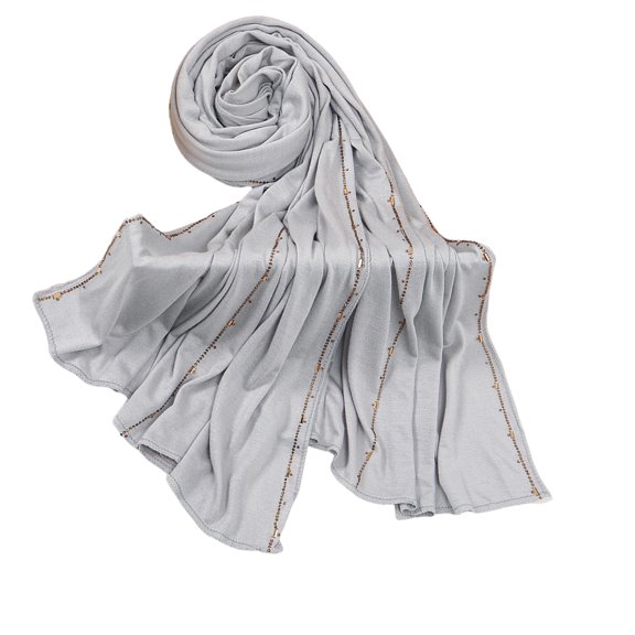 Refined Rhinestones Accented Silk Cotton Scarf Multifunctional Head Wrap For Women Comfortable Lightweight Fashion Stole
