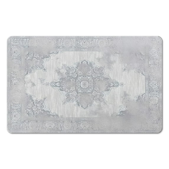 Refined Vintage Bathroom Runner Rug, Non-Slip, Soft, Elegant Gray, 20x32 in, Machine Washable, Oriental Kitchen Rug, Ideal for Bedroom, Hallway, Kids Room, with Traditional Tribal Floral Designs