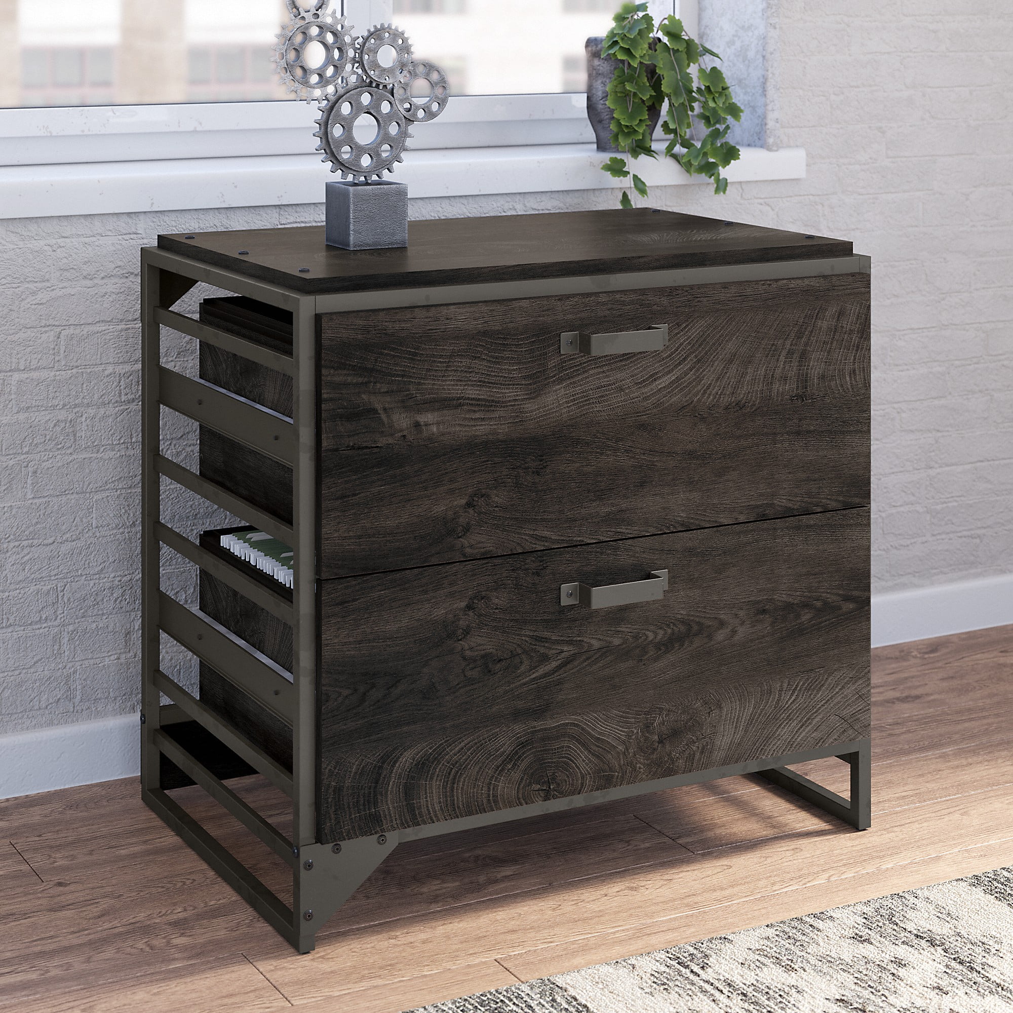 Refinery 2 Drawer Lateral File Cabinet in Dark Gray Hickory