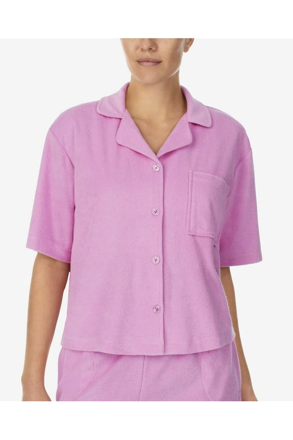 Women's Short-Sleeve Notch-Collar Top Dark Pink Size S