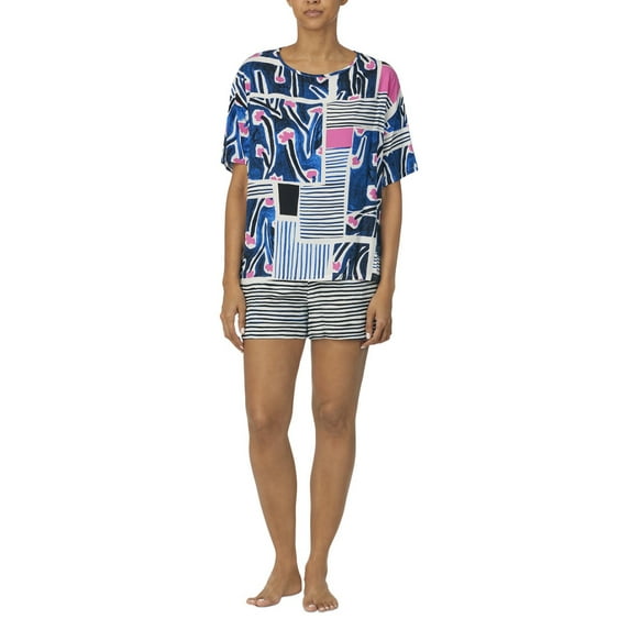 Refinery 29 Women's Woven Printed Shorts Sleep Pajama Set White/Blue Size S