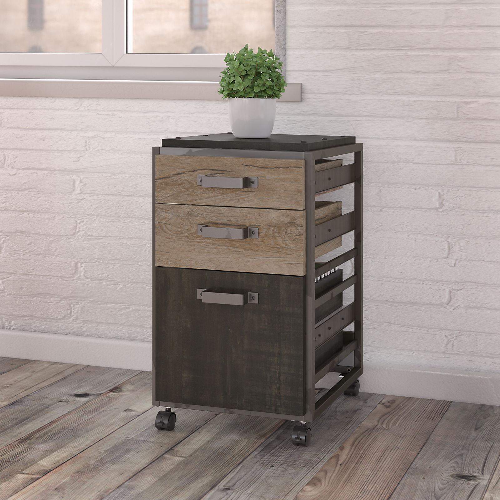 Rustic Gray Mobile 3-Drawer Lockable File Cabinet