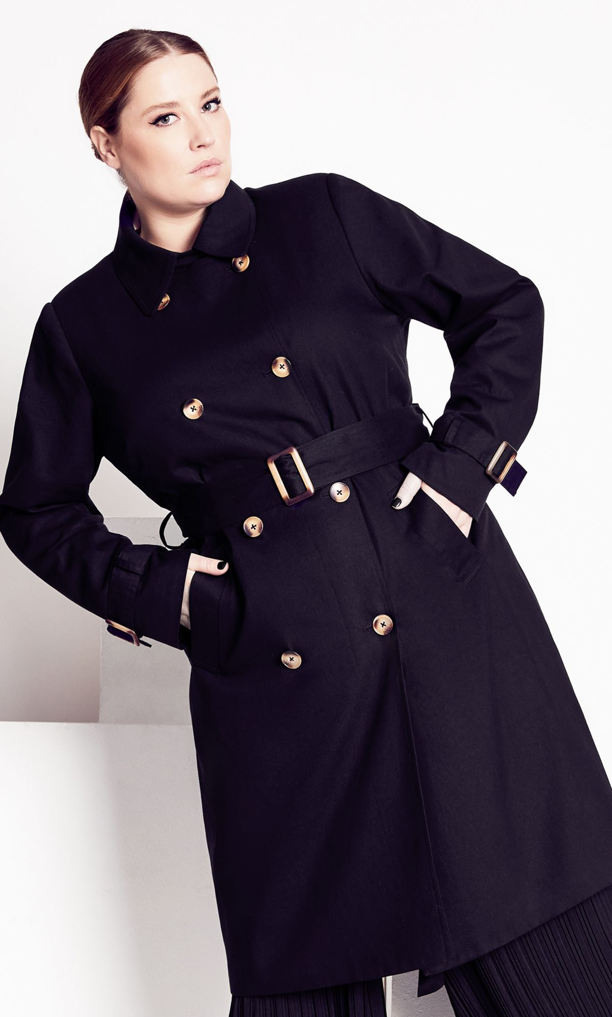 Refinity Women's Plus Size Kennedy Double Breasted Kneelength Trench