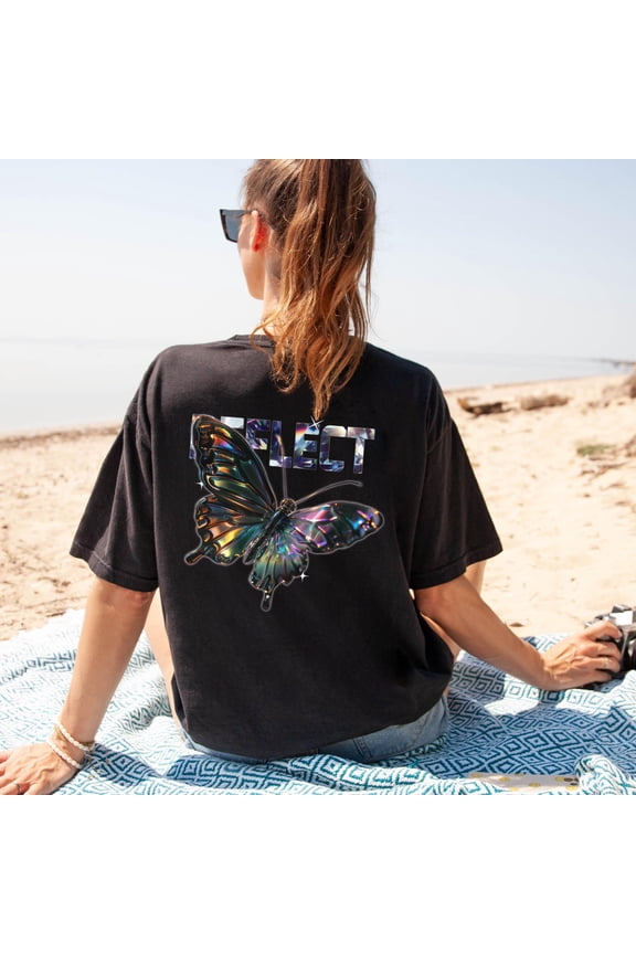 Reflect Butterfly T-Shirt, Y2K Aesthetic Streetwear Tee, Cyber Graphic Oversized Shirt, Trippy Unisex Butterfly Tee, Vintage Birthday Gift