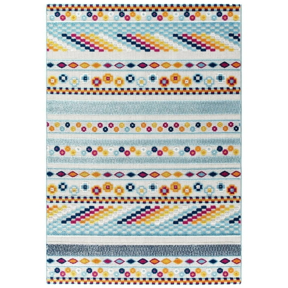 Reflect Cadhla Vintage Abstract Geometric Lattice 5x8 Indoor and Outdoor Area Rug Multicolored