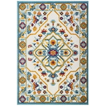 Modway Reflect Freesia Distressed Floral Vintage Medallion 5x8 Indoor and Outdoor Area Rug in Multicolored