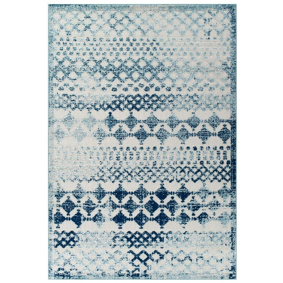 Reflect Giada Abstract Diamond Moroccan Trellis 5x8 Indoor or Outdoor Area Rug Ivory and Blue