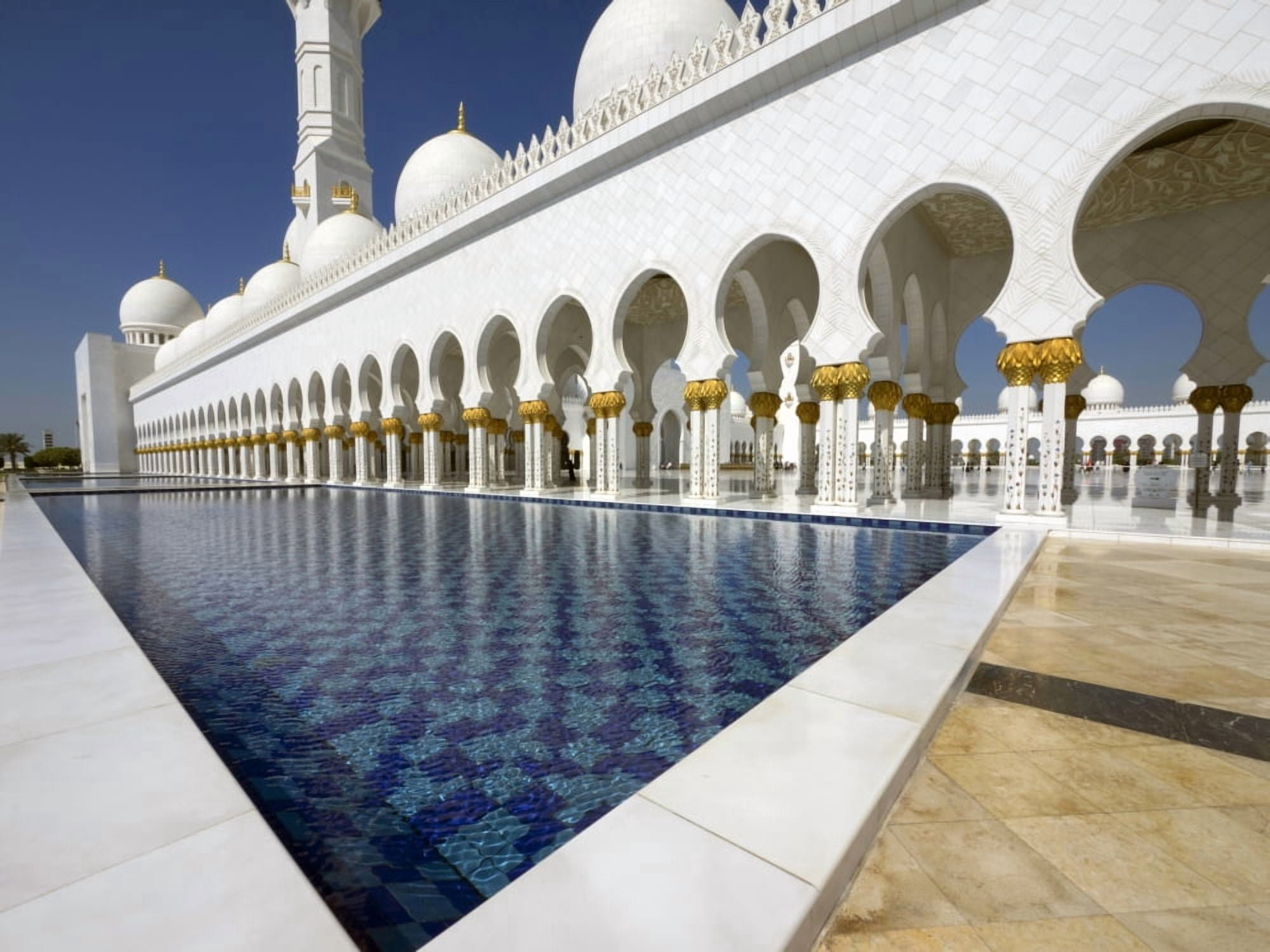 Reflecting pool in front of Sheikh Zayed Bin Sultan Al Nahyan Grand Mosque Abu Dhabi United Arab Emirates Canvas Art - Panoramic Images (12 x 16)