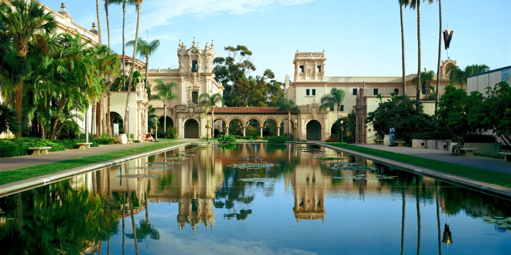 Reflecting pool in front of a building Balboa Park San Diego California USA Canvas Art - Panoramic Images (12 x 24)