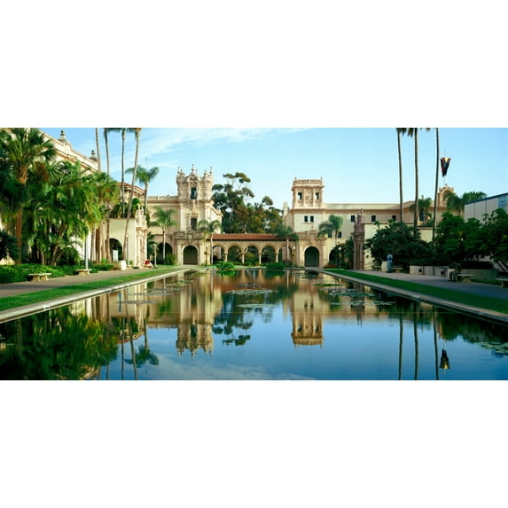 Reflecting pool in front of a building, Balboa Park, San Diego, California, USA Poster Print (6 x 12)