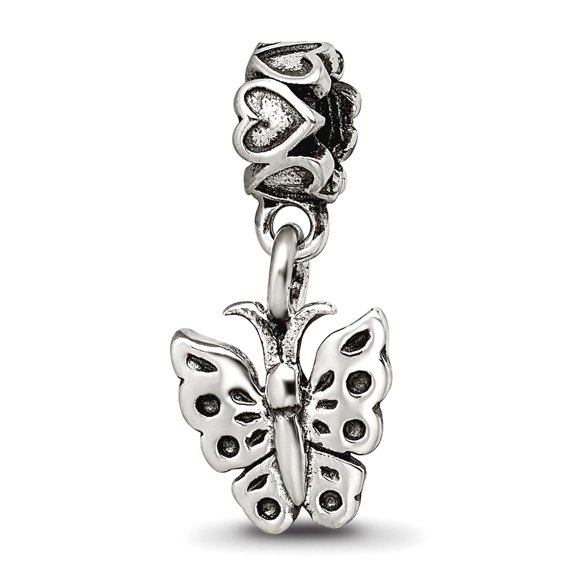 925 Sterling Silver Polished Oxidized Reflections Butterfly Angel Wings Dangle Bead Charm 16.36x7.27mm Wide Pendant Neck