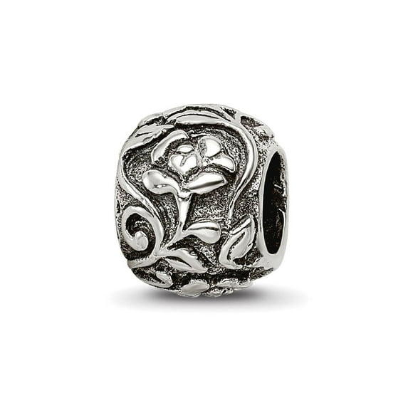 925 Sterling Silver Oxidized Reflections SimStars Floral Bead Charm 8.18x7.27mm Wide Pendant Necklace for Women