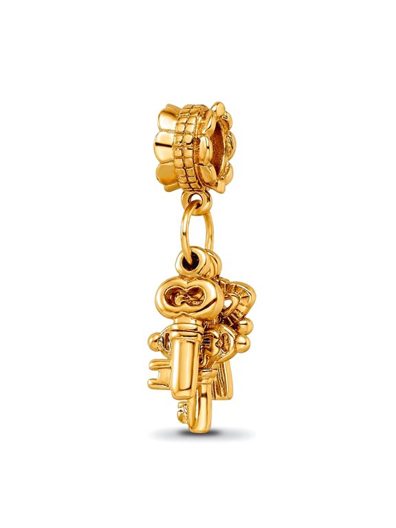 925 Sterling Silver Polished Gold Plated Reflections Three Keys Dangle Bead Charm 10x6.36mm Wide Pendant Necklace for Wo