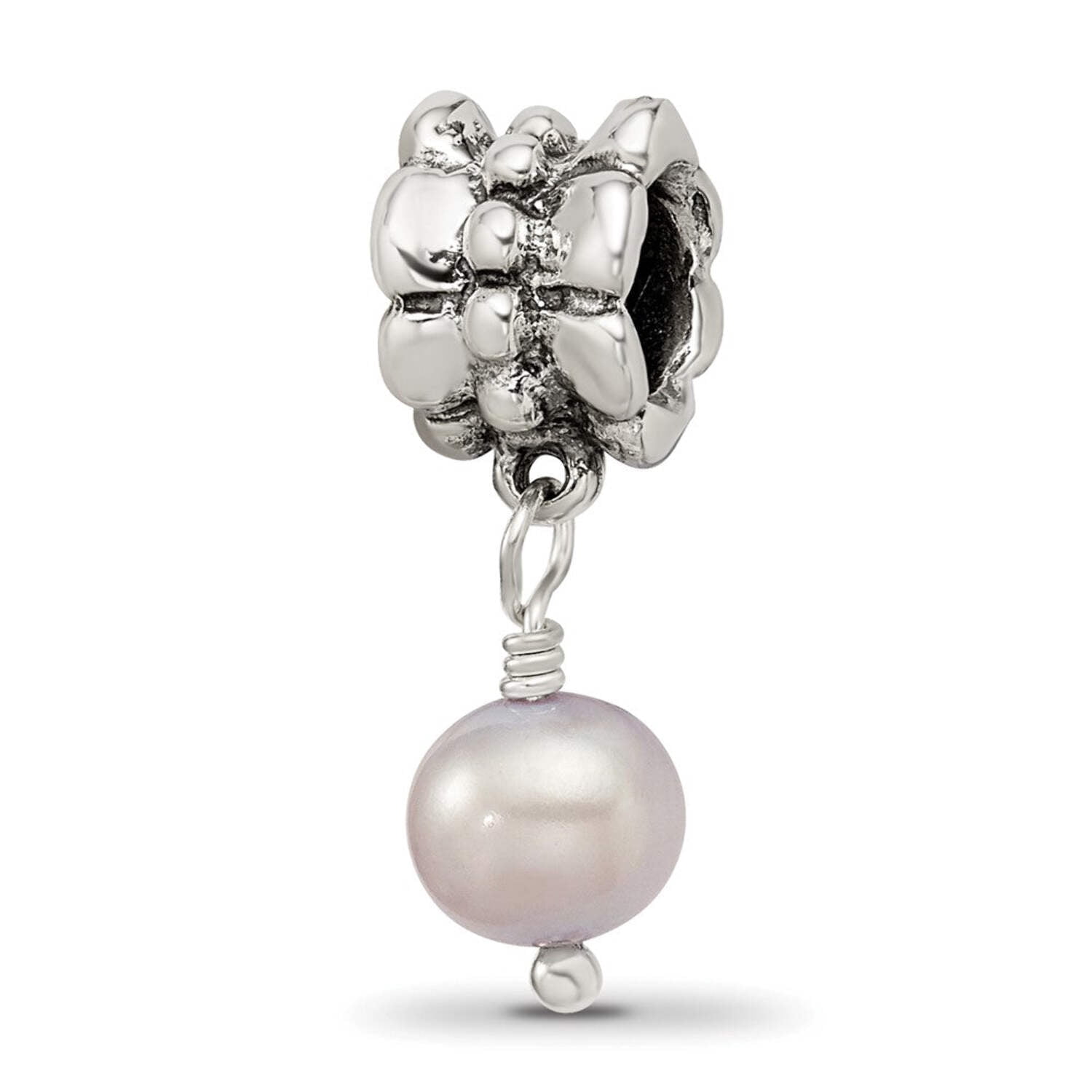 925 Sterling Silver Dangle Polished Oxidized Reflections Lavender Freshwater Cultured Pearl Bead Charm 20.91x6.36mm Wide