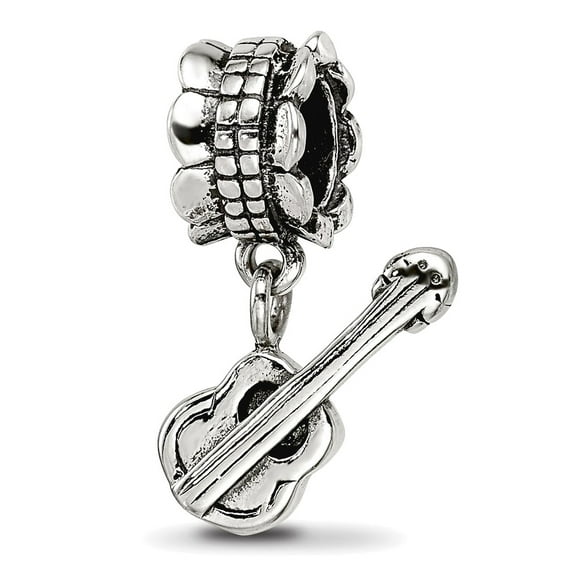 925 Sterling Silver Dangle Oxidized Reflections Guitar Bead Charm 20x13.64mm Wide Pendant Necklace for Women