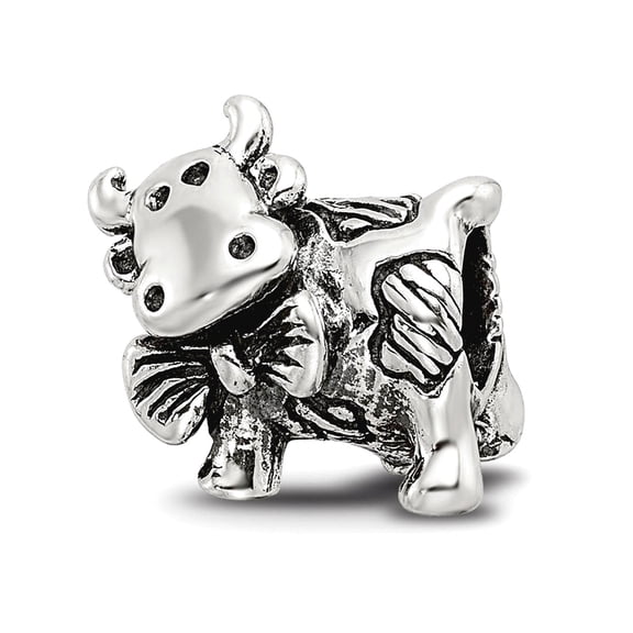 925 Sterling Silver Polished Oxidized Reflections Dairy Cow Bead Charm 11.82x10.91mm Wide Pendant Necklace for Women