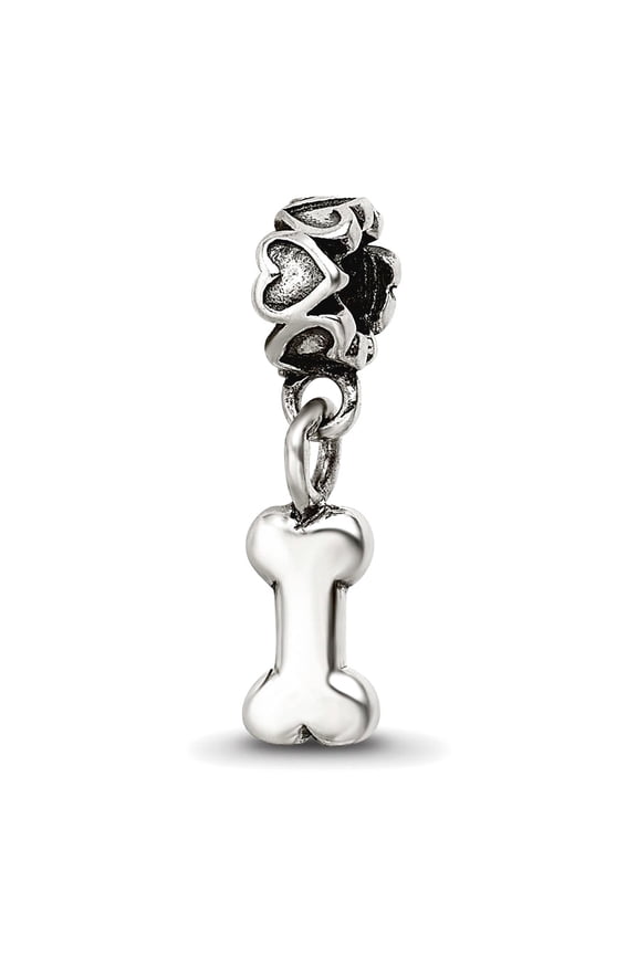 925 Sterling Silver Polished Artisan Oxidized Reflections Teen Animal Pet Dog Bone Dangle Bead Charm Pendant Necklace 17
