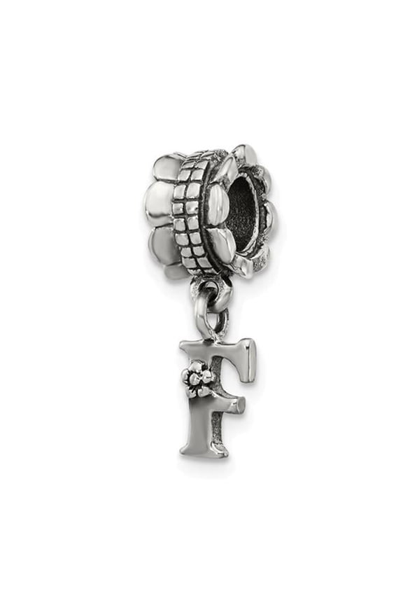 925 Sterling Silver Polished Oxidized Reflections Letter Name Personalized Monogram Initial F Dangle Bead Charm 18.18x5.