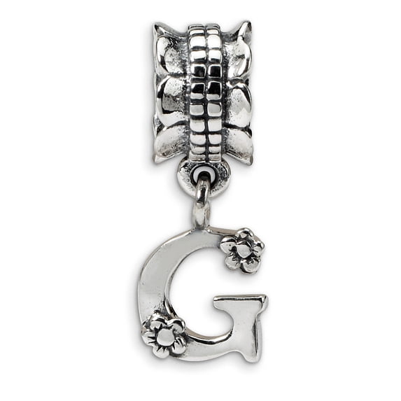 925 Sterling Silver Polished Oxidized Reflections Letter Name Personalized Monogram Initial G Dangle Bead Charm 18.18x7.