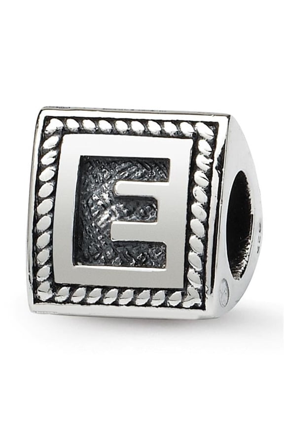 925 Sterling Silver Polished Oxidized Reflections Letter Name Personalized Monogram Initial E Triangle Block Bead Charm