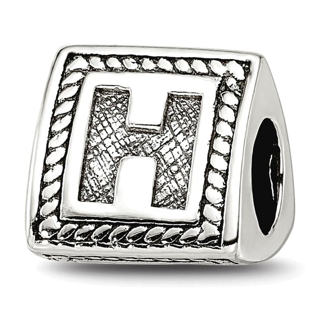 925 Sterling Silver Polished Oxidized Reflections Letter Name Personalized Monogram Initial H Triangle Block Bead Charm