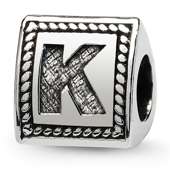 925 Sterling Silver Polished Oxidized Reflections Letter Name Personalized Monogram Initial K Triangle Block Bead Charm