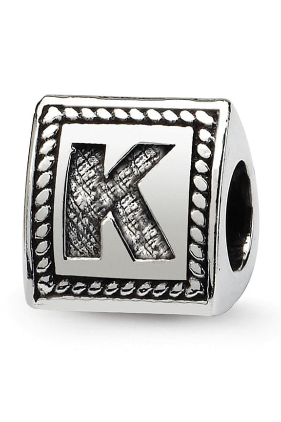 925 Sterling Silver Polished Oxidized Reflections Letter Name Personalized Monogram Initial K Triangle Block Bead Charm