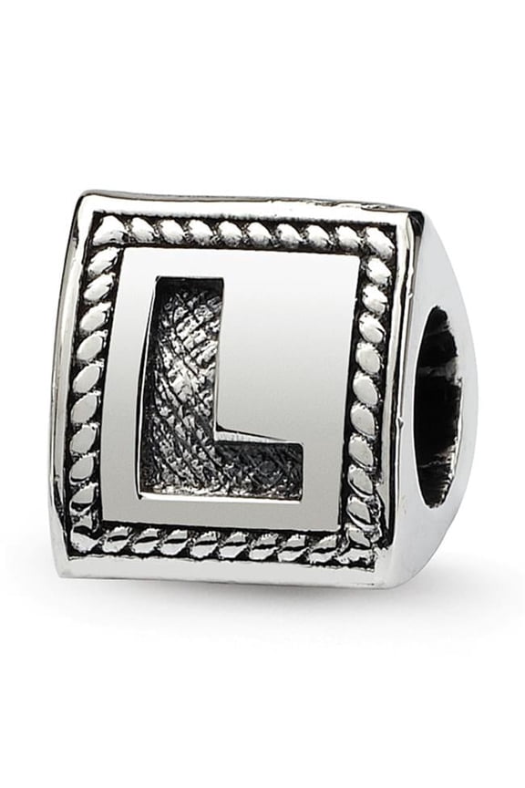 925 Sterling Silver Polished Oxidized Reflections Letter Name Personalized Monogram Initial L Triangle Block Bead Charm