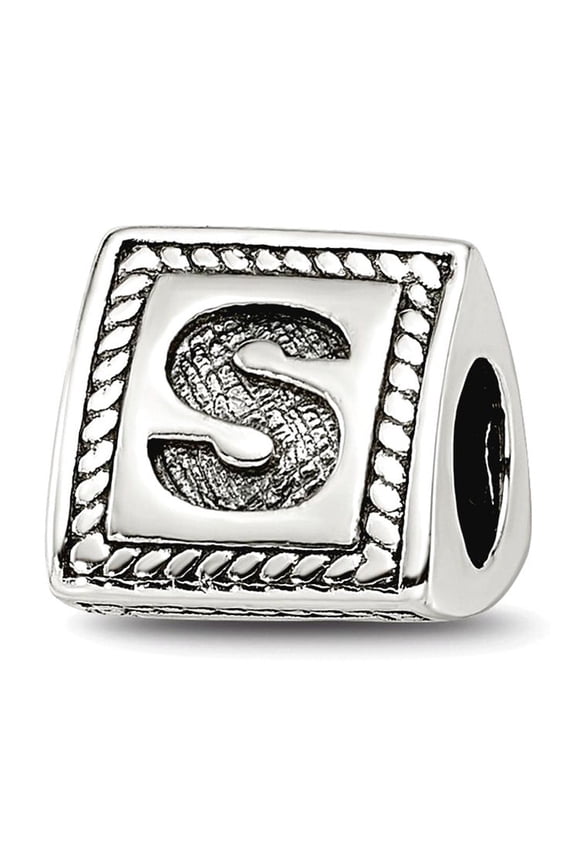 925 Sterling Silver Polished Oxidized Reflections Letter Name Personalized Monogram Initial S Triangle Block Bead Charm