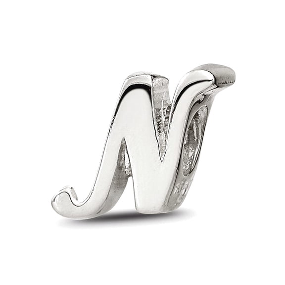 925 Sterling Silver Polished Reflections Letter Name Personalized Monogram Initial N Script Bead Charm 10.91x6.36mm Wide