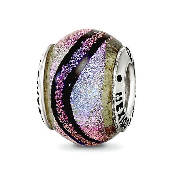 925 Sterling Silver Oxidized Reflections Purple Dichroic Glass Bead Charm 11.82x5.45mm Wide Pendant Necklace for Women