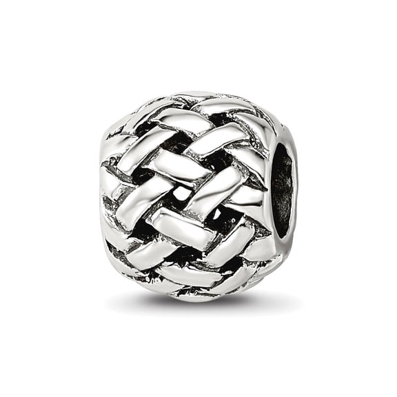 925 Sterling Silver Oxidized Reflections Basketweave Bali Bead Charm 9.09x7.27mm Wide Pendant Necklace for Women