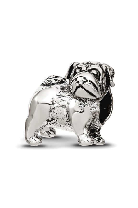925 Sterling Silver Polished Oxidized Reflections Pug Bead Charm 10x10.00mm Wide Pendant Necklace for Women