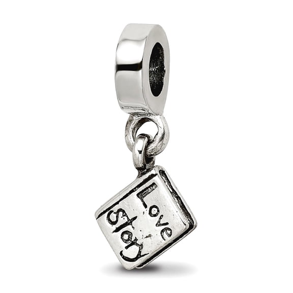 925 Sterling Silver Polished Artisan Oxidized Reflections Love Story Book Dangle Bead Charm 17.27x3.64mm Wide Pendant Ne