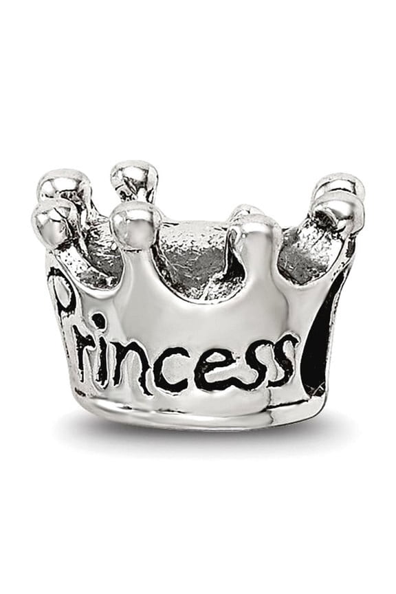 Reflection Beads QRS2395 Sterling Silver Kids Princess Crown Bead - Antiqued & Polished