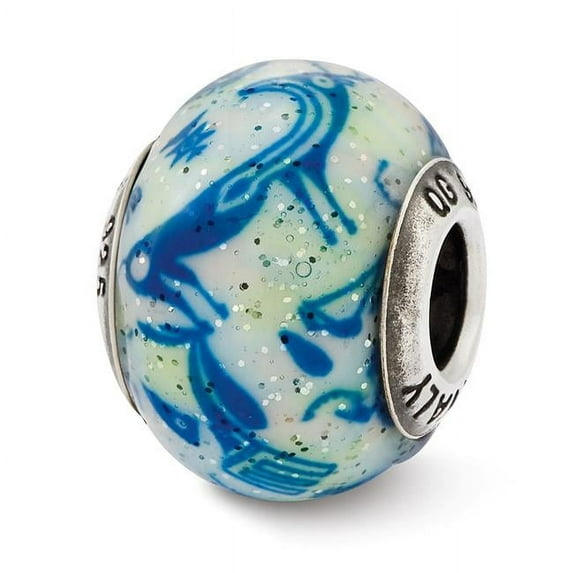 Reflection Beads QRS2518 Sterling Silver Italian Decorative Blue & White Glass Bead - Polished & Antiqued