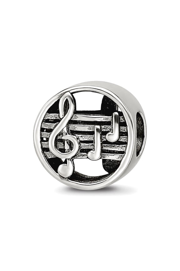 925 Sterling Silver Polished Oxidized Reflections Music Notes and Staff Bead Charm 10x10.00mm Wide Pendant Necklace for