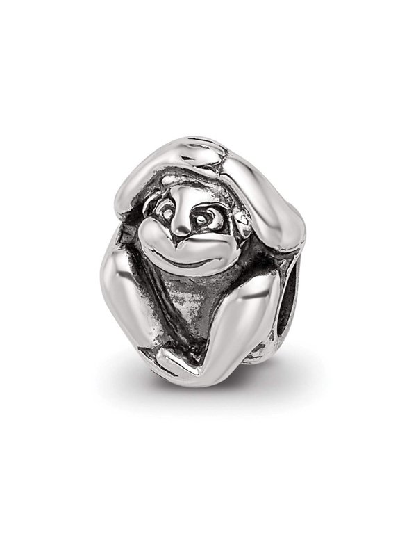 925 Sterling Silver Polished Oxidized Reflections SimStars Monkey Bead Charm 10x8.18mm Wide Pendant Necklace for Women