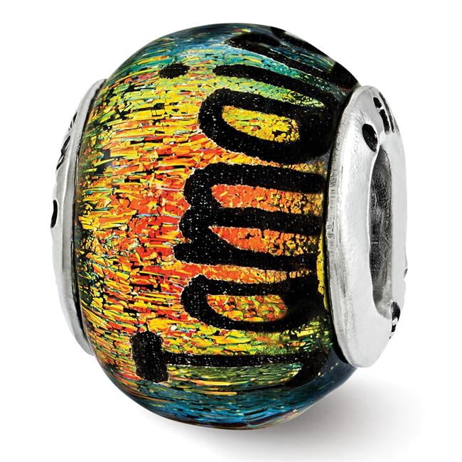 925 Sterling Silver Reflections Jamaica Orange Dichroic Glass Bead Charm 12.73x9.09mm Wide Pendant Necklace for Women
