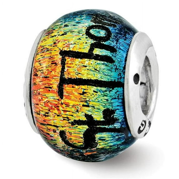 925 Sterling Silver Reflections St Thomas Orange Dichroic Glass Bead Charm 12.73x9.09mm Wide Pendant Necklace for Women