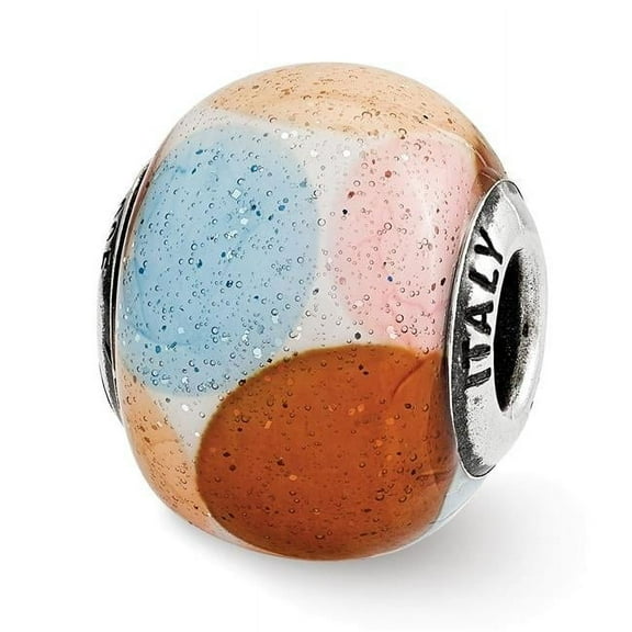 Reflection Beads QRS3315 Sterling Silver Reflections Brown, Blue & Pink Orange with Glitter Glass Bead